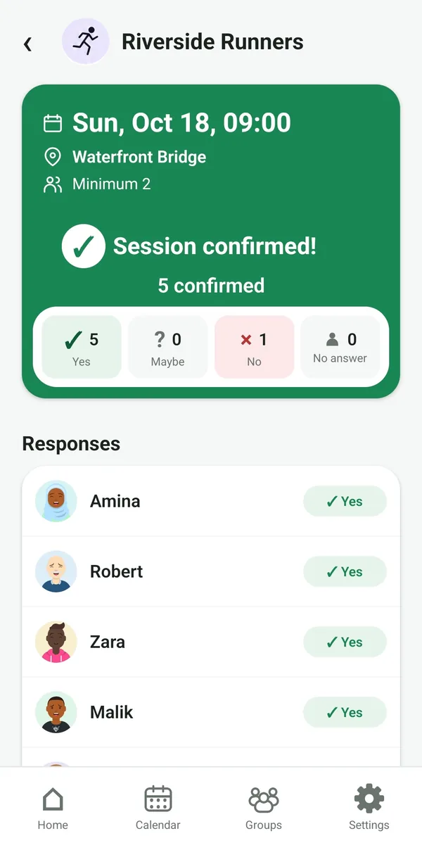 Confirmed session: 5 Yes for a minimum of 2 participants.